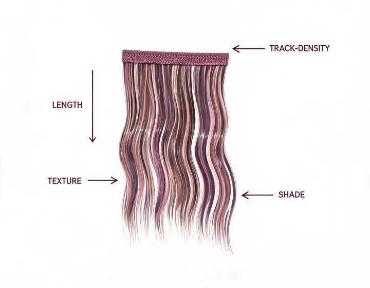 Sew-in hair extensions specification worksheet illustration, not a premises map